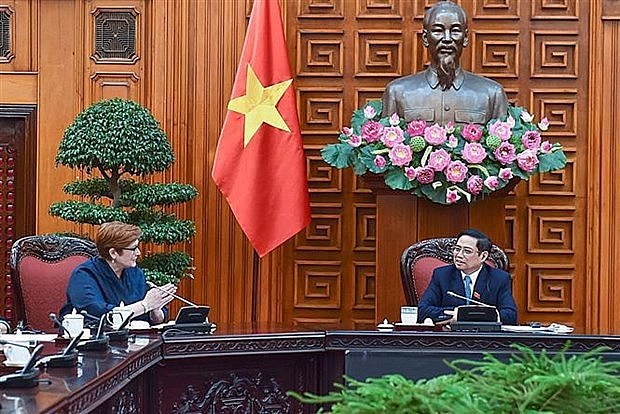 Prime Minister Pham Minh Chinh on November 9 hosted a reception for visiting Australian Minister of Foreign Affairs and Minister for Women Marise Payne. (Photo: VNA)