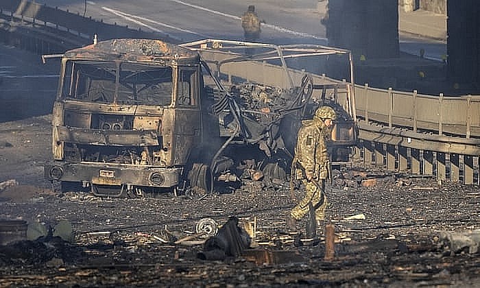 Ukraine oil terminal near Kyiv and gas pipeline in Kharkiv on fire after attack. Photo: The Guardian