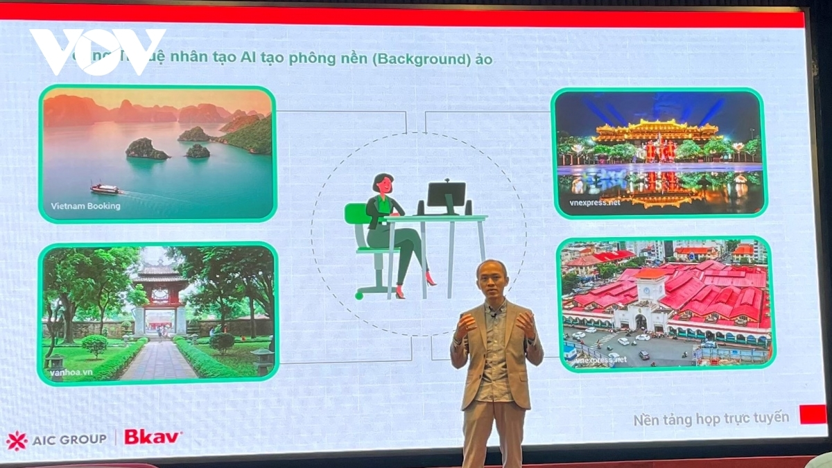Vu Ngoc Son, vice chairman of Bkav and in charge of anti-malware of BKAV Group, introduces the eMeeting platform