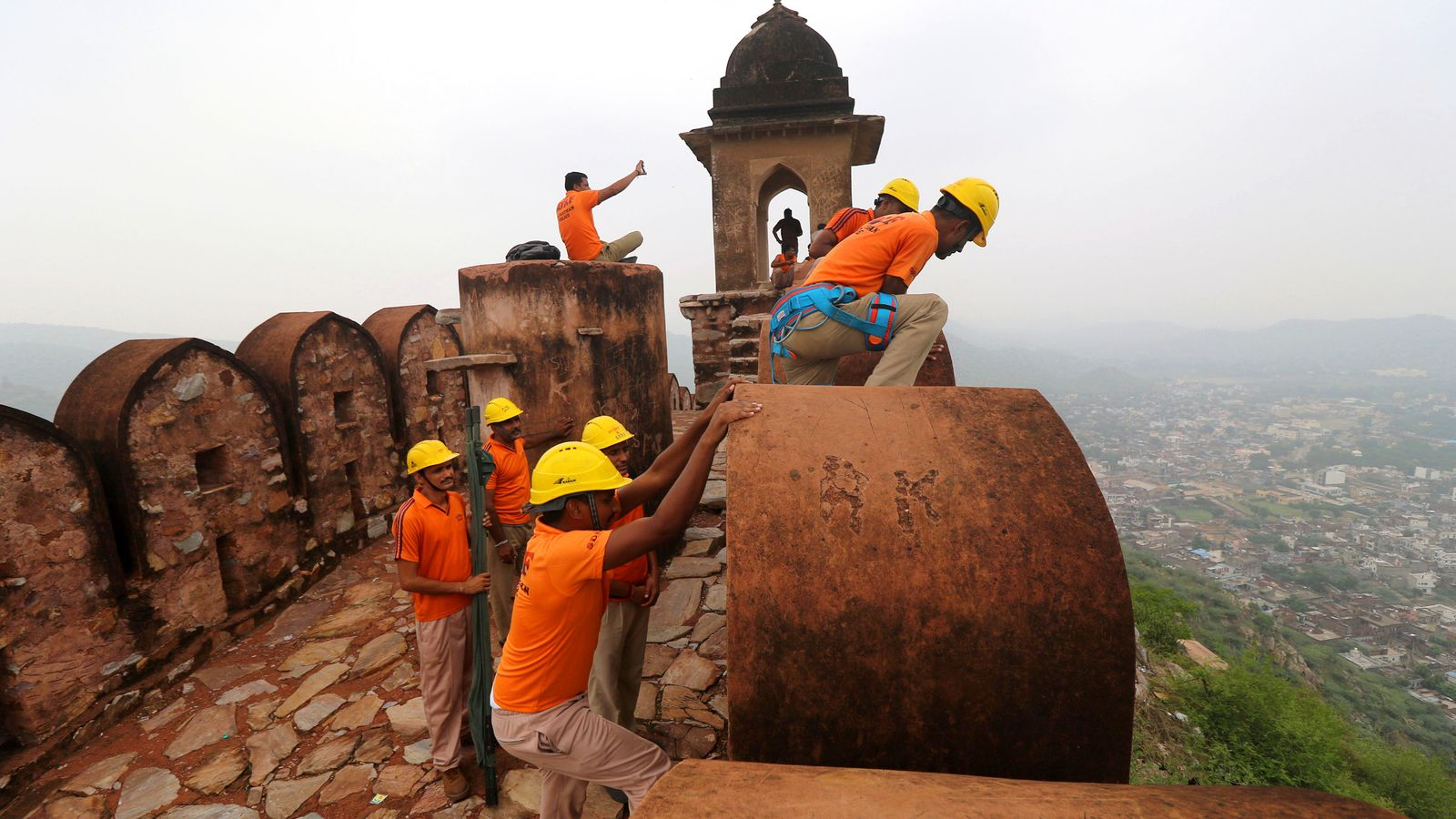 Rescue teams search the Amber Fort after several people died following a lightning strike. Pic: AP