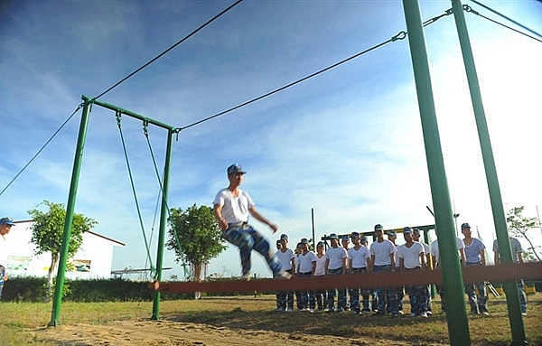 Vietnamese naval troops trained hard on land to cope with dangers at sea