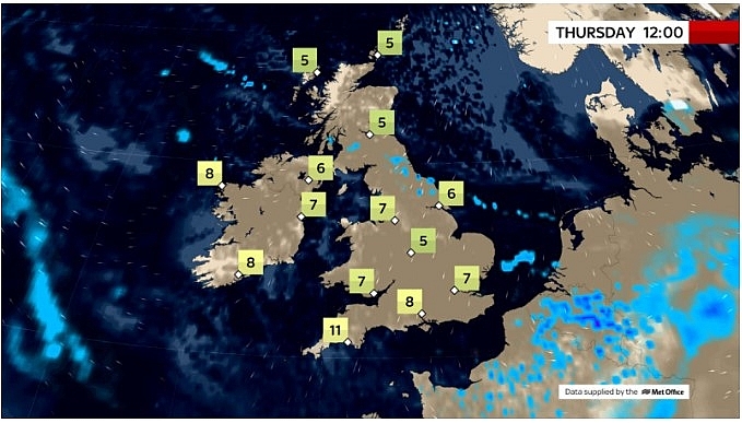 UK and Europe daily weather forecast latest, March 4: Colder, breezier weather with showery rain in the North spreading south across much of Britain