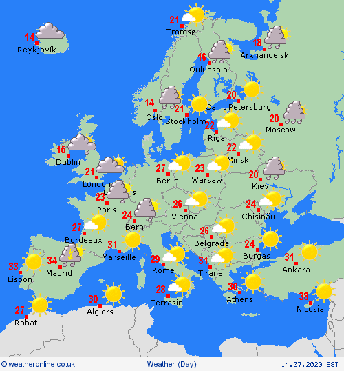uk and europe weather forecast latest july 14