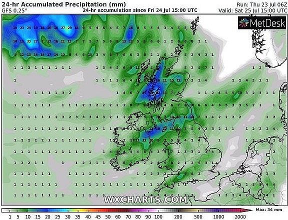 uk and europe weather forecast latest july 25 rain to extinguish the searing chain and cover britain