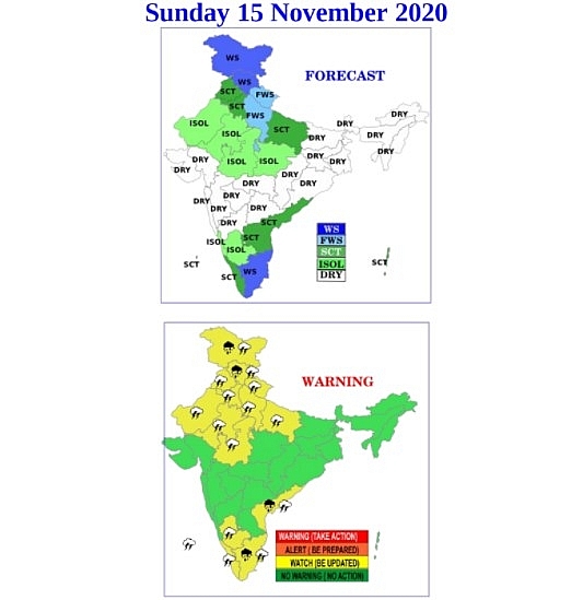 India weather forecast latest, November 15: Heavy rains set to be recorded at some places