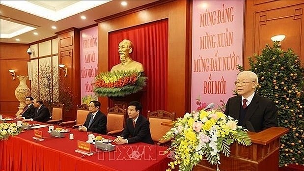 Party General Secretary Nguyen Phu Trong speaks at the get-together (Photo: VNA)