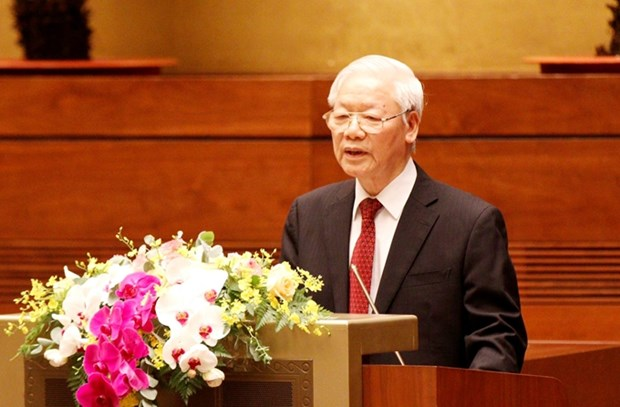 Party General Secretary Nguyen Phu Trong delivers an important speech at a national teleconference on June 12. (Photo: VNA)