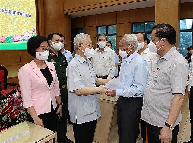 Party General Secretary Nguyễn Phú Trọng met with Ba Đình District’s voters on Saturday. — VNA
