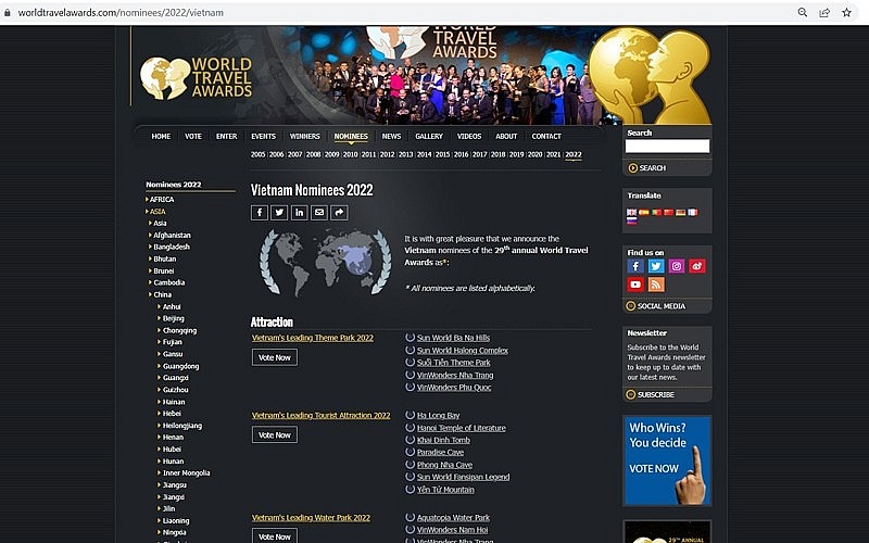 Vietnam nominated in 61 categories at 2022 World Travel Awards for Asian region. 