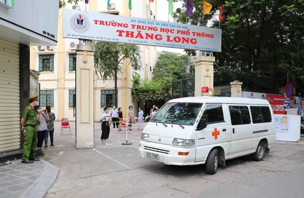 An exam centre prepares for the national high school graduation exam in Hanoi's Hai Ba Trung district. Photo: VNA