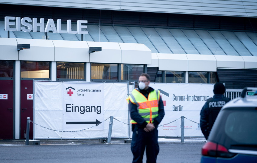 This ice rink in Berlin, Germany, is another mass vaccination site. Photo: Reuters