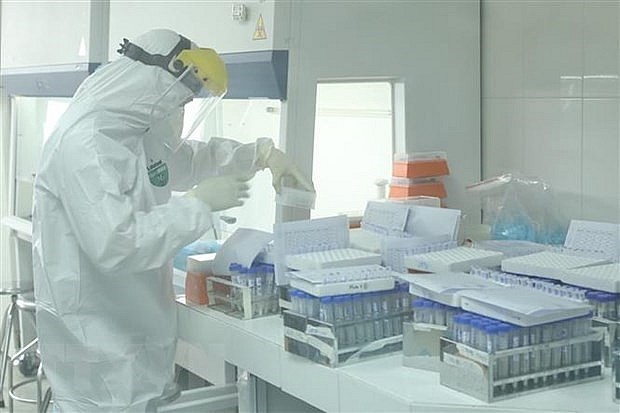 A health worker handles samples for COVID-19 testing at the Hanoi Centre for Disease Control. Photo: VNA