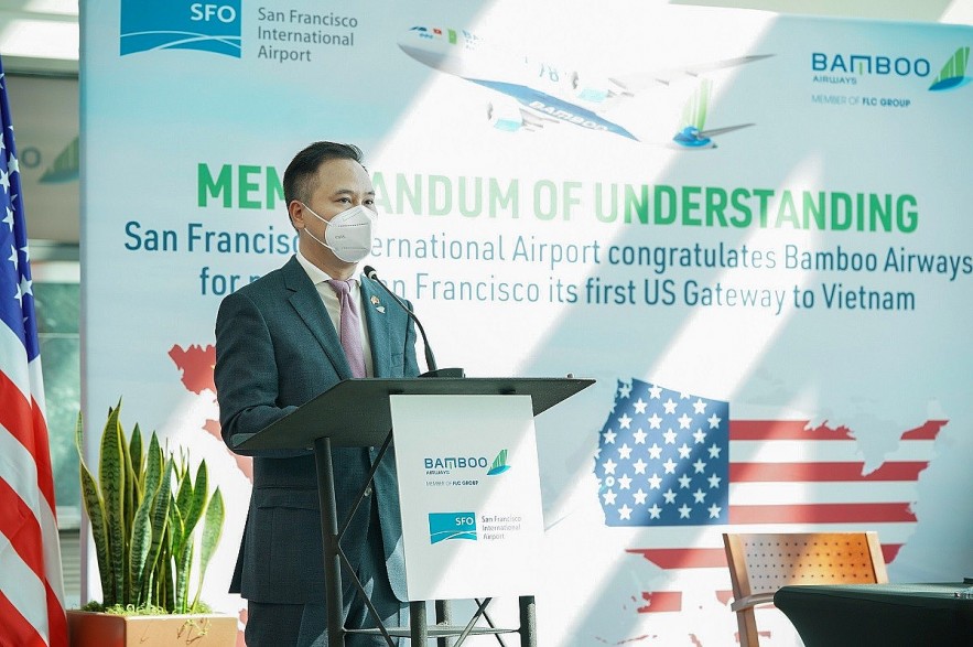 Dang Tat Thang, CEO of Bamboo Airways, speaks at the event. Photo: Bamboo Airways