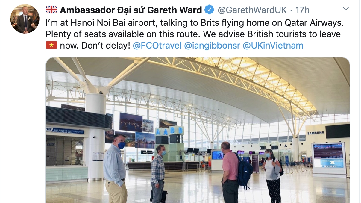 British Ambassador clarifies his tweet advising Brit citizens to leave Vietnam now
